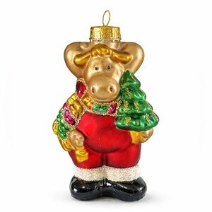Unique Treasures Glass Moose Ornament w/ Tree Hand Blown w/ Case Christmas